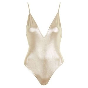 Topshop Metallic Strappy Bodysuit Champagne Gold